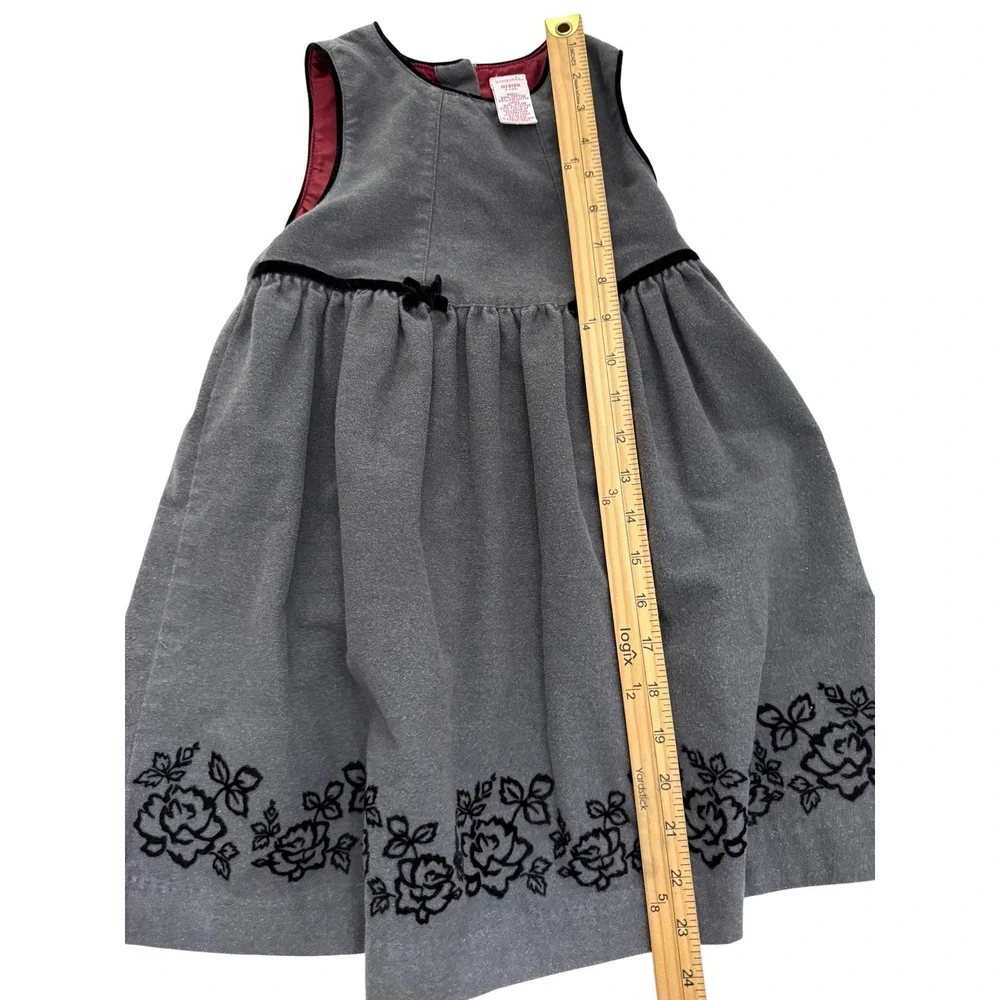 VTG Gymboree 2002 Victoian Charm Line Gray Dress Black Velvet Roses Size 4 yrs